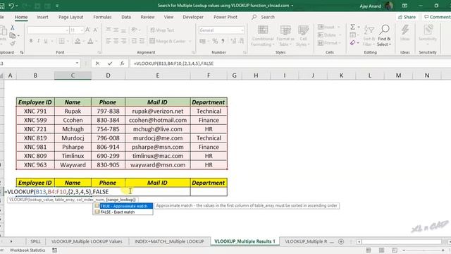 VLOOKUP formula to Search for Multiple Values and Return Multiple Results смотреть онлайн