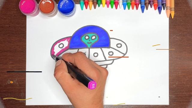 Lets learn to draw ufo and coloring for kids/рисование летающей тарелки для детей. 2021 смотреть онлайн