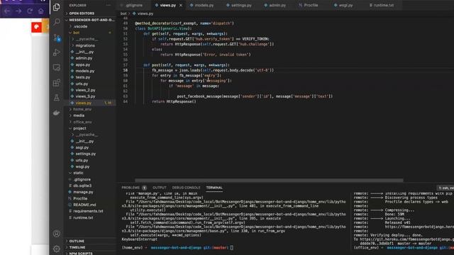 شرح عمل بايثون بوت لربط الدجانجو بماسنجر الفيسبوك Django python facebook messenger bot смотреть онлайн