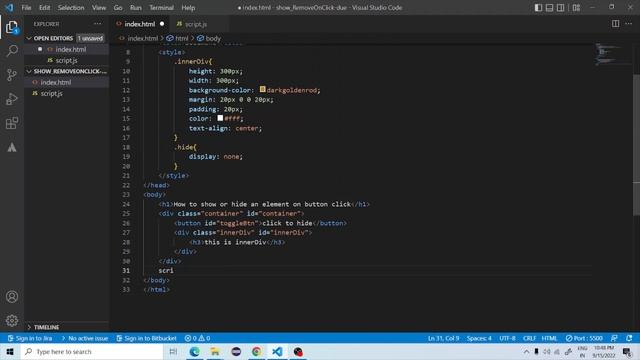 Hide Element On ButtonClick | click event javascript #javascript #frontendchallenge смотреть онлайн