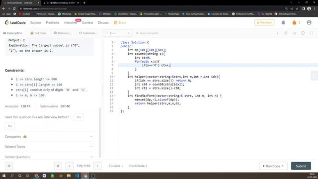 Leetcode : Ones and Zeroes DP C++ смотреть онлайн