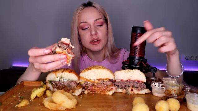 MUKBANG | Бургеры, закуски, соусы | Burgers, Snacks, Sauces не ASMR