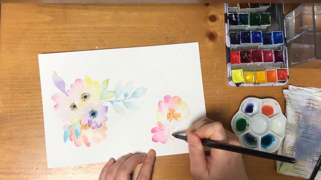 Watercolor Painting Rainbow Color Flower Bouquet (Timelapse) смотреть онлайн