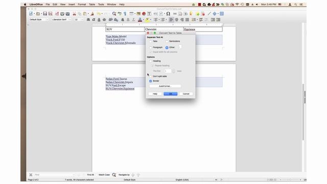 LibreOffice Writer - converting text to tables смотреть онлайн