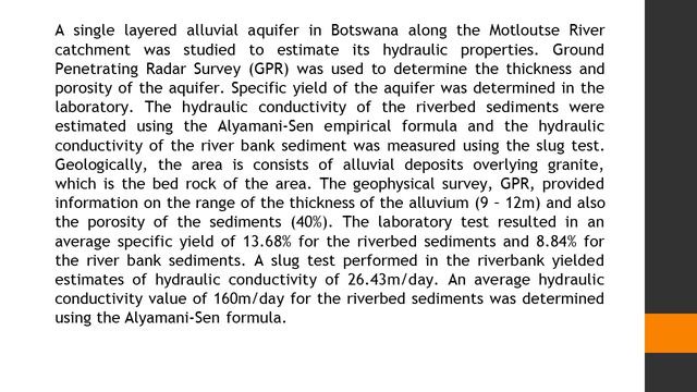Estimating Hydraulic Properties Of Alluvial Sand Aquifer In Motloutse River Course, Eastern Botswan