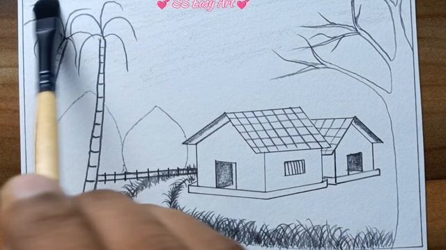 Village Landscape Scenery art / Village scenery drawing / pencil drawing #drawing #art смотреть онлайн