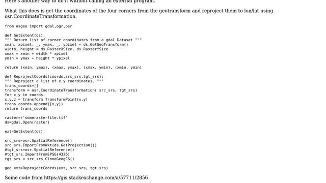 GIS: How to get raster corner coordinates using Python GDAL bindings? (6 Solutions!!) смотреть онлайн