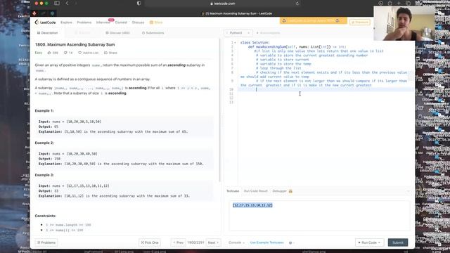 1800. Maximum Ascending Subarray Sum смотреть онлайн