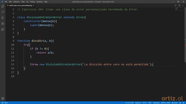 JavaScript - Ejercicio 294: Crear una Clase de Error Personalizado Heredando de la Clase Error смотреть онлайн