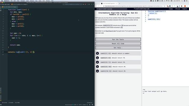 Javascript Freecodecamp Algorithm #1: Sum All Numbers in a Range смотреть онлайн