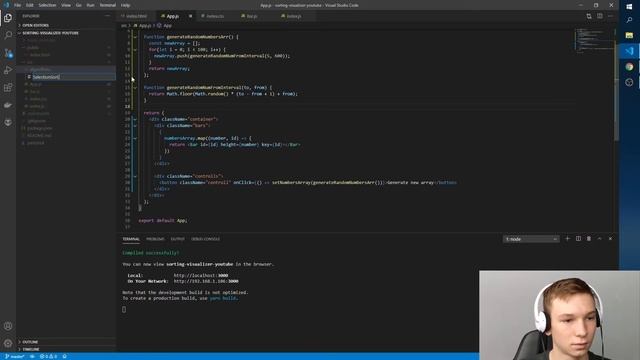 Создаем визуализатор алгоритмов сортировки на React. Часть 1. Selection sort algorithm смотреть онлайн