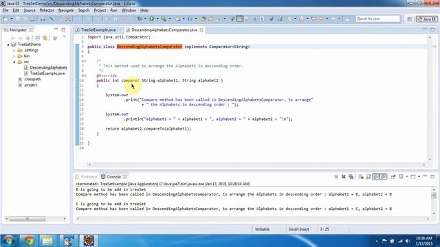 TreeSet (How to arrange the Alphabets in descending order using Comparator?) смотреть онлайн