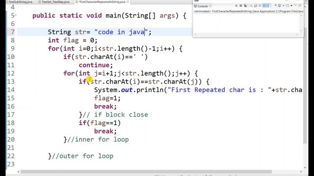 Program to find first repeated character in a given string . JAVA CLASSMATE смотреть онлайн