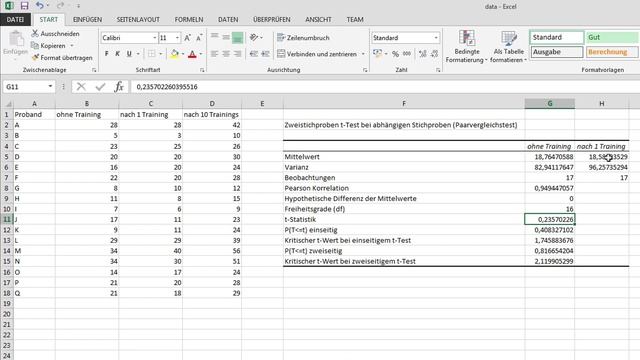 T-Test bei abhängigen Stichproben in Excel durchführen - Daten analysieren in Excel (14) смотреть онлайн
