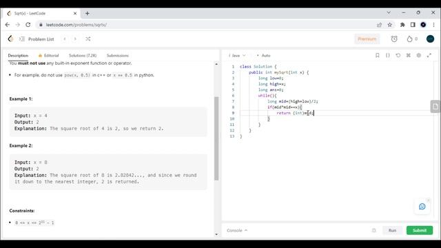 11. Sqrt(x) - leetcode#69 | Java DSA LeetCode Solutions смотреть онлайн