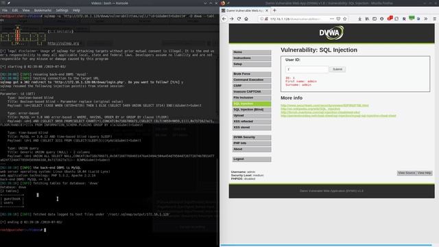 SQL Injection using SQLMAP DVWA Tutorial смотреть онлайн