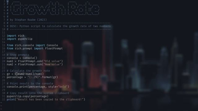 Develop with PYTHON and RICH on LINUX a terminal GROWTH RATE calculator. смотреть онлайн