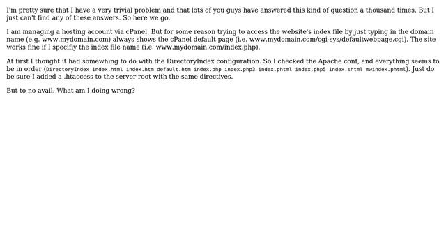 DevOps & SysAdmins: cPanel & DirectoryIndex - server default page showing for domain root смотреть онлайн