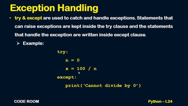 PYTHON EXCEPTION HANDLING (TRY, EXCEPT, ELSE, FINALLY) L-24 | PYTHON TUTORIAL FOR BEGINNERS смотреть онлайн