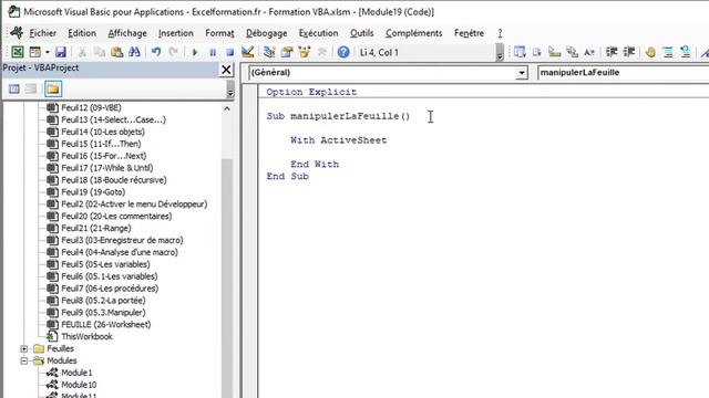 Manipuler les feuilles de calculs en VBA avec l’objet Worksheet [#26 FORMATION EXCEL VBA COMPLETE] смотреть онлайн