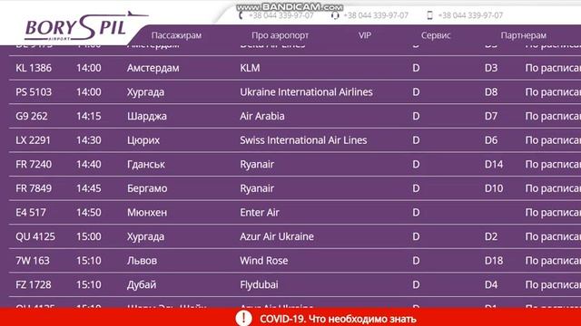 29.03.2021.Запланированные рейсы из аэропорта Борисполь, Киев,Украина.Departures From Boryspil(KBP)