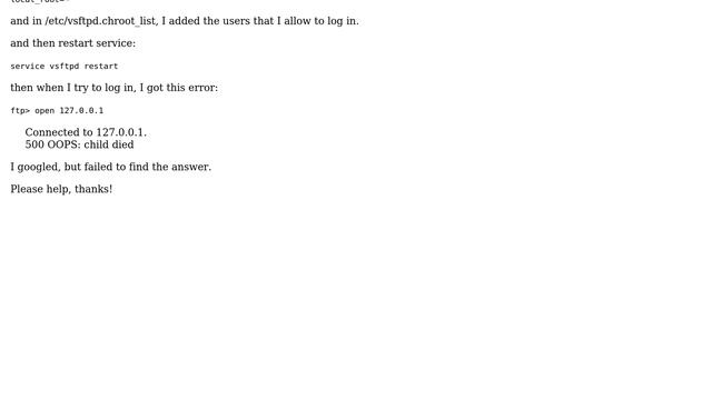 DevOps & SysAdmins: vsftp error: 500 OOPS: child died смотреть онлайн