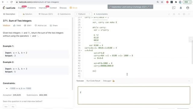 [Essential LeetCode Questions] #371 Sum of Two Integers| Python смотреть онлайн