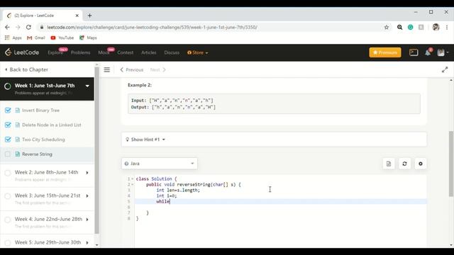 Leetcode June Challenge||#4/30||Reverse String||Java||0ms смотреть онлайн