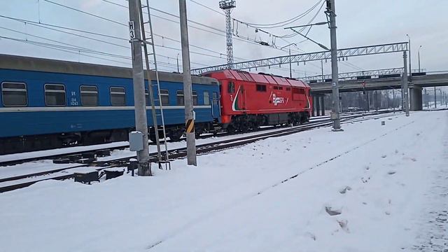 Тепловоз ТЭП70БС-206 отправляется с поездом №613 Могилёв - Солигорск смотреть онлайн