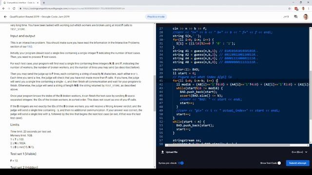 Google Codejam 2019 - Qualification Round - D (Dat Bae) смотреть онлайн