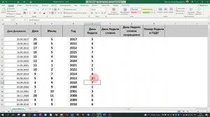 Из даты в Excel извлечь отдельно День, Месяц, Год, номер недели, день недели в текст