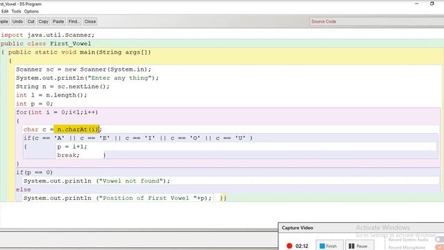 Java Program to find position of first vowel in a give String. смотреть онлайн