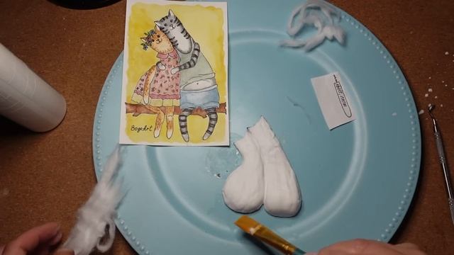 МК " Влюбленные коты" ватная, ёлочная игрушка Часть 1. DIY Cotton Christmas tree ornament. смотреть онлайн