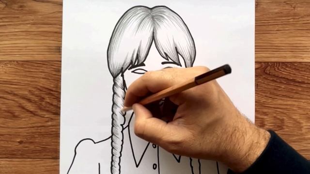 Basit Wednesday Addams Çizimi - How to draw Wednesday Addams Easy - (Jenna Ortega)- Drawing Tutoria смотреть онлайн