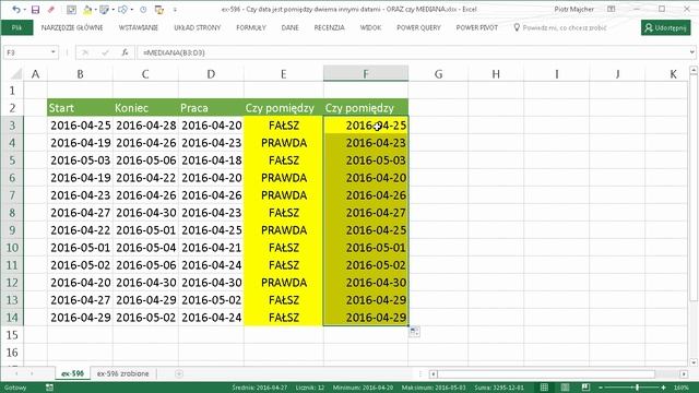 excel-596 - Czy data jest pomiędzy dwiema innymi datami - ORAZ czy MEDIANA смотреть онлайн