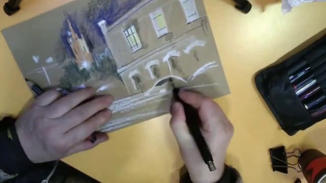 Городская зарисовка из окна Вечер Цветные карандаши Urban sketch from the window Colored pencils смотреть онлайн