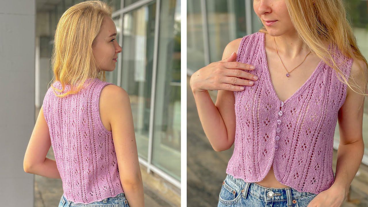 ЖИЛЕТ на пуговицах с V-образной горловиной| Мастер-класс |Вязание спицами смотреть онлайн