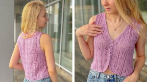 ЖИЛЕТ на пуговицах с V-образной горловиной| Мастер-класс |Вязание спицами