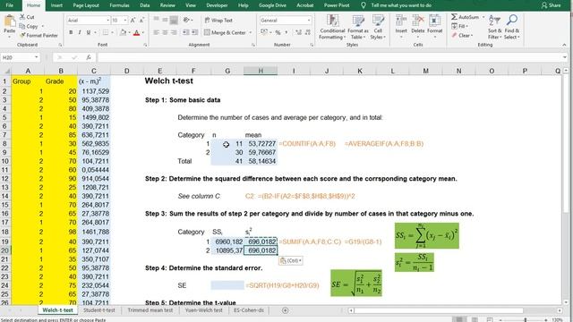 Excel - Independent samples Welch t test смотреть онлайн