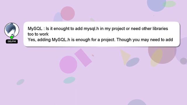 MySQL : Is it enought to add mysql.h in my project or need other libraries too to work смотреть онлайн
