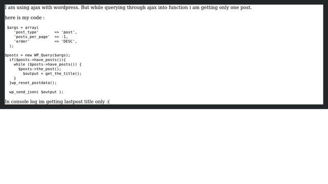 Wordpress: Wp_query returning only one post while query through ajax смотреть онлайн