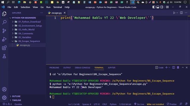 Python | Escape Sequence | Part 06 | Mohammad Bablu YT | 2022 смотреть онлайн
