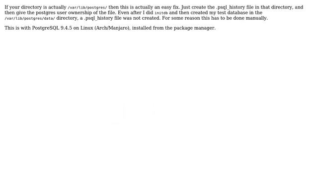 could not save history to file "/var/lib/postgresql/.psql_history": No such file or directory смотреть онлайн