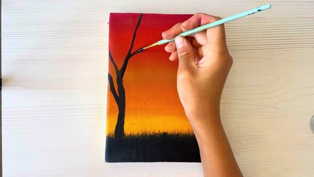 Рисунок гуашью дикой Африки на фоне заката смотреть онлайн