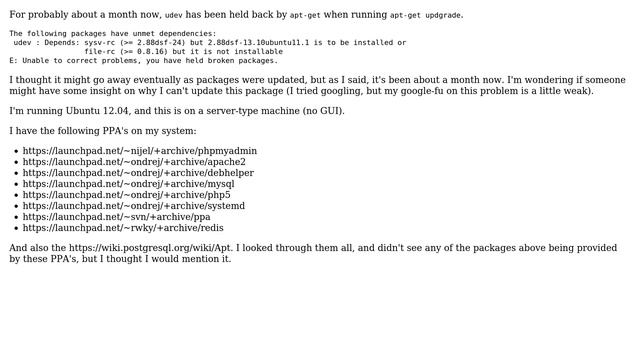Ubuntu: udev held back by apt-get while using ondrej systemd PPA смотреть онлайн