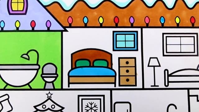 How to Draw a Christmas House with Decorations ?❄️❤️?Christmas Drawing and Coloring Pages for Kids смотреть онлайн