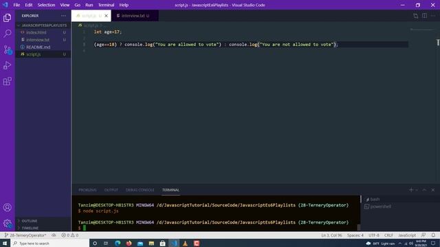 31-Ternary Operator in Javascript смотреть онлайн