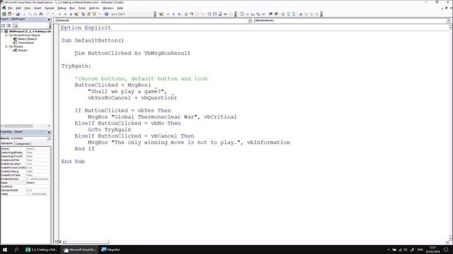 Excel VBA Online Course - 5.2.4 Setting a Default Button смотреть онлайн