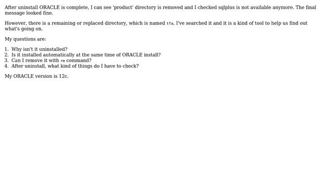 Databases: After uninstall oracle, there is remaining directory. 'tfa' смотреть онлайн