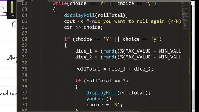 70 - Coding example, craps game part 2 in c++ смотреть онлайн